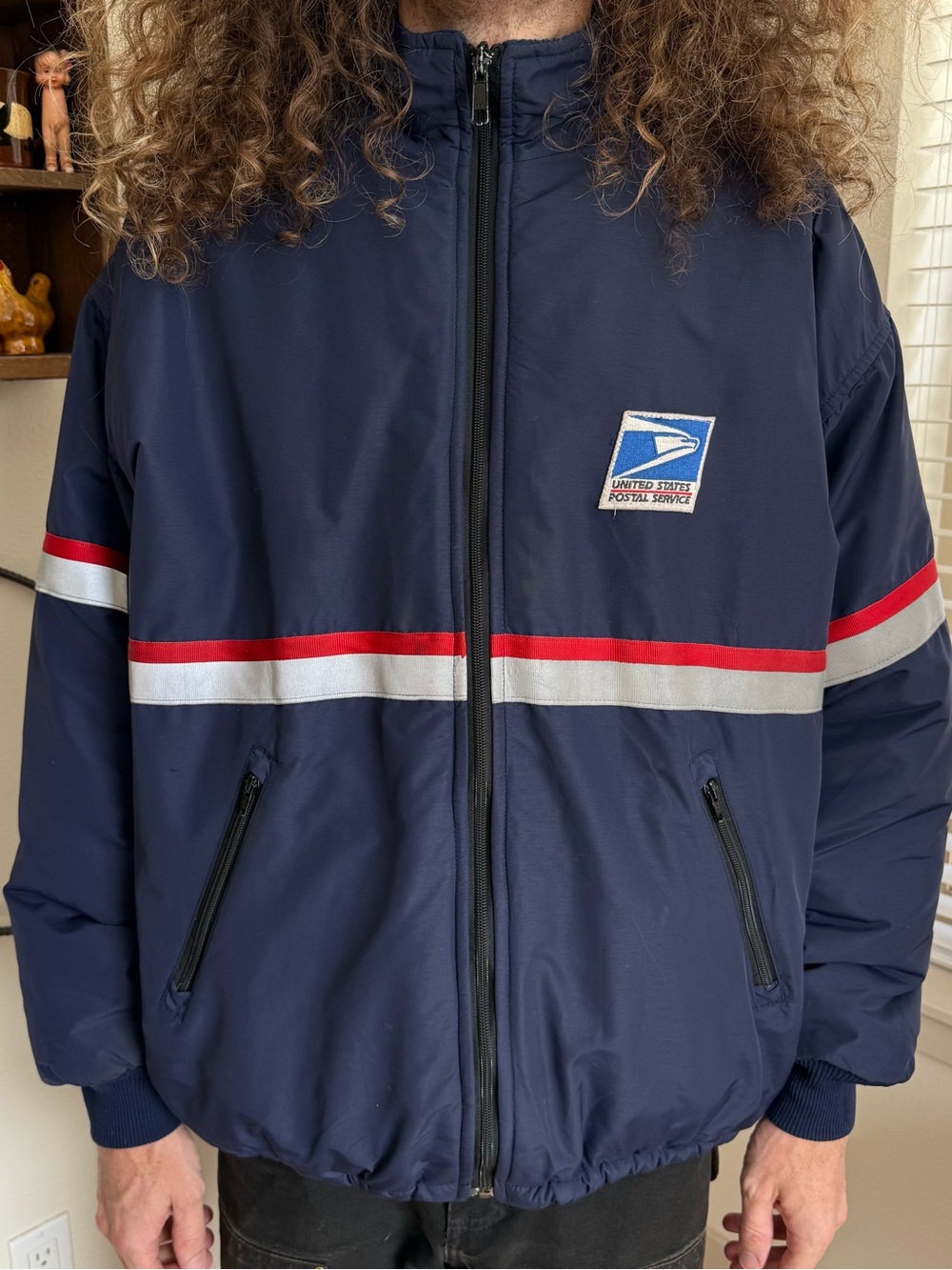 USPS Postal Service Heavy Weight Fleece Lined Zip Up Nylon Jacket ~ Size XL